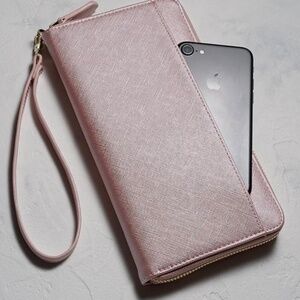 New Travel Document Passport Organizer Wristlet Wallet Case RFID Tech Rose Gold